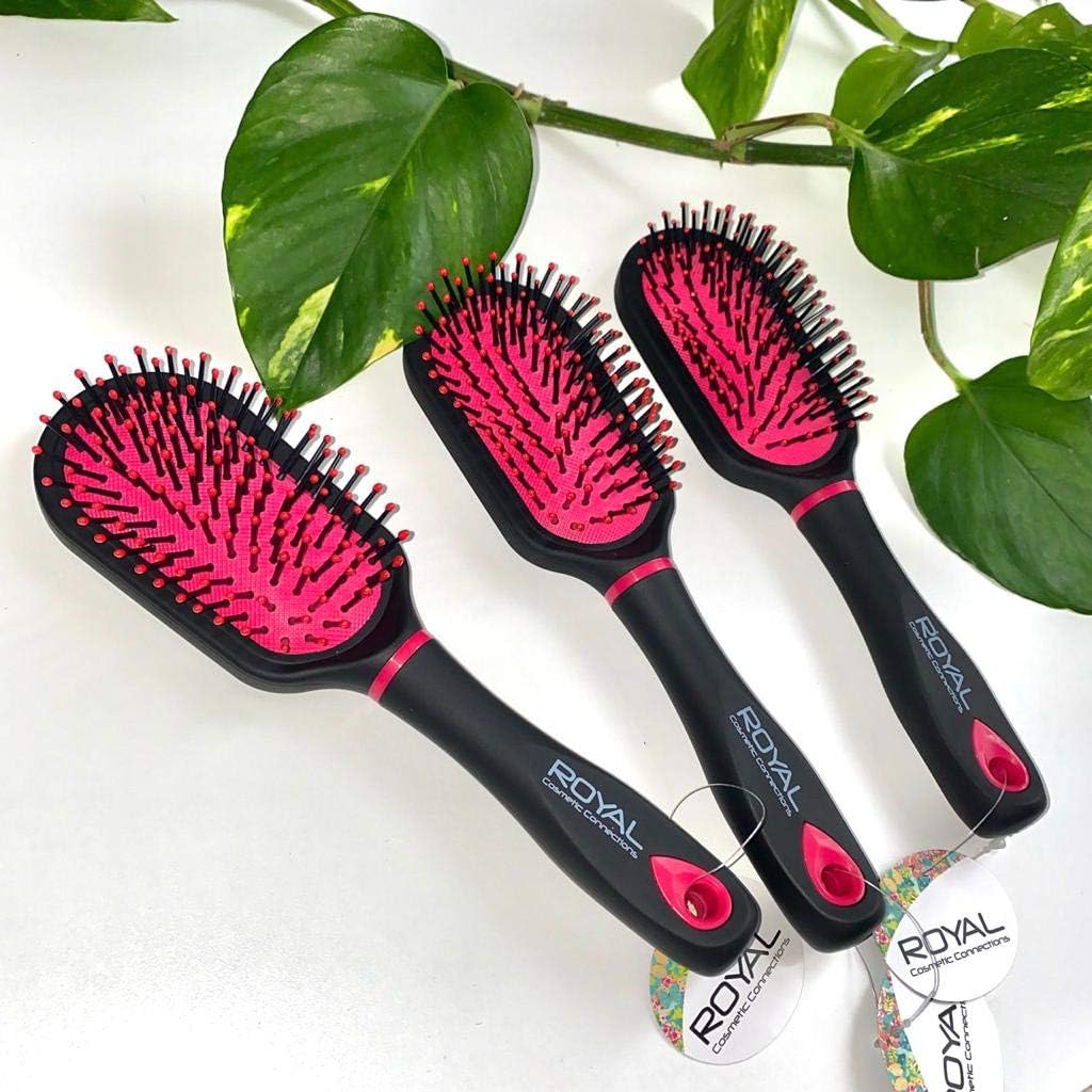 ROYAL BLACK AND PINK CUSHION HAIR BRUSH, Pink,Black - Image 3