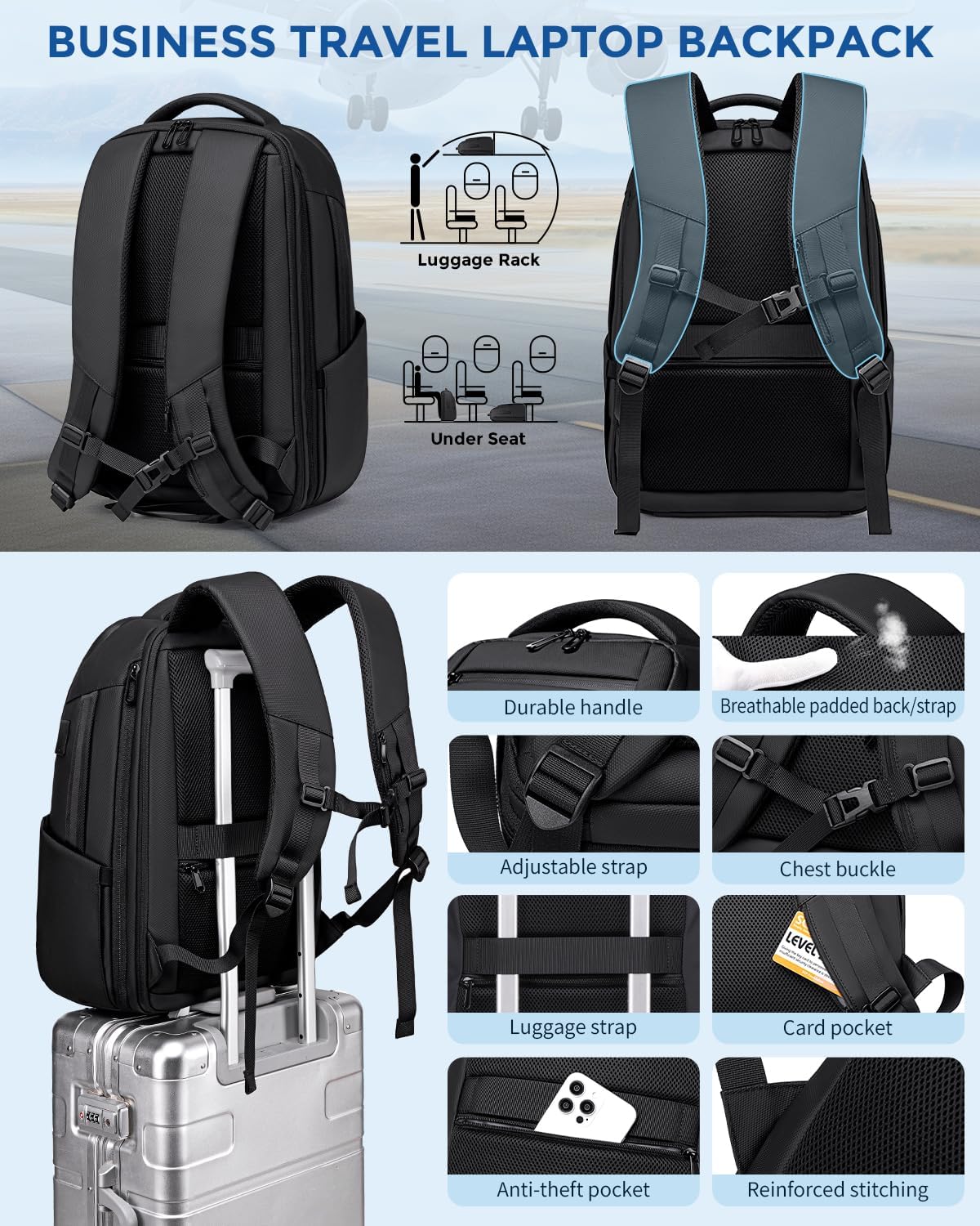 17 Inch Travel Laptop Backpack, Water Resistant Expandable Men's Computer Backpack for Men, Black Laptop Bag with USB Port for Business/Work/College - Image 5