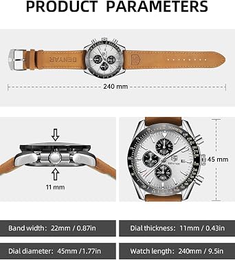 BENYAR Watch for Men Analog Quartz Chronograph Waterproof Luminous Designer Big Face Mens Wrist Watches Business Sport Casual Dress Elegant Gifts for Men
