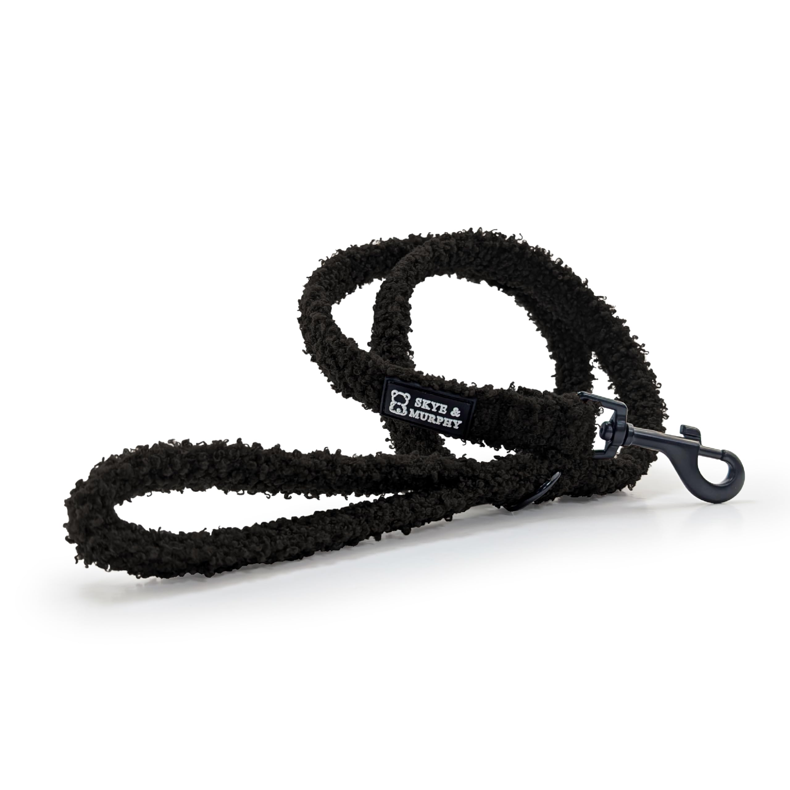 HugglePets Skye & Murphy Soft Teddy Bear Dog Lead | Noir (Classic Black) | Strong Soft Fleece Comfort Handle | Leash Accessory Clip | Everyday Cute Stylish Puppy Walking | 100 x 1.9cm (max. 35kg)
