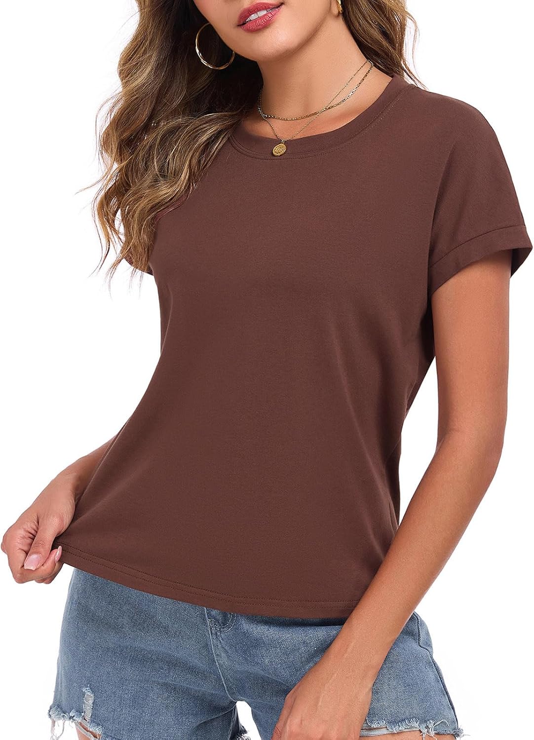 Womens Cap Sleeve Tops T Shirts Boxy Cropped Tee Loose Fit Cotton Crewneck Short Sleeves Casual Summer Fashion Blouse - Image 4