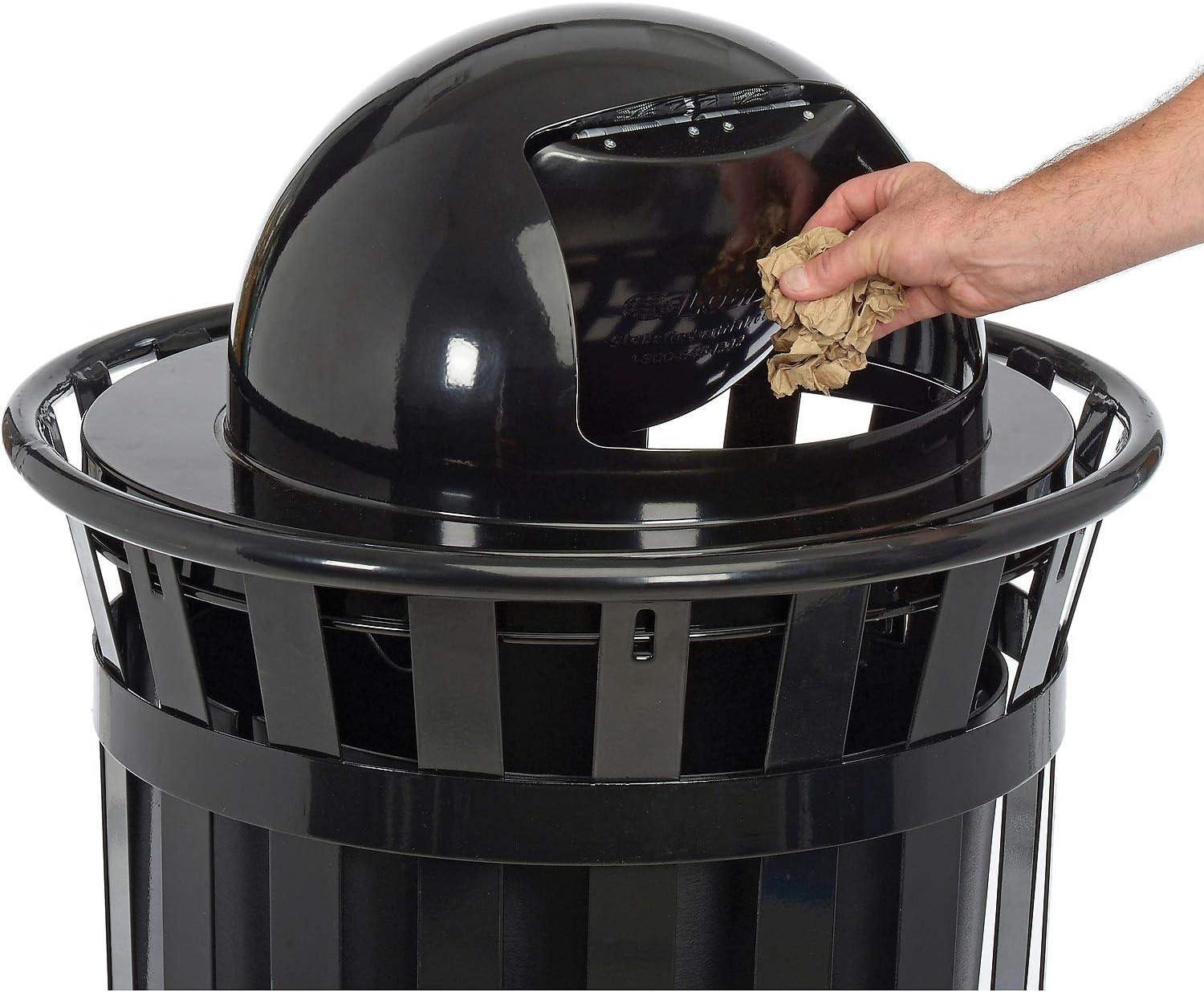 Global Industrial 36 Gallon Outdoor Metal Slatted Trash Receptacle with Dome Lid, Black