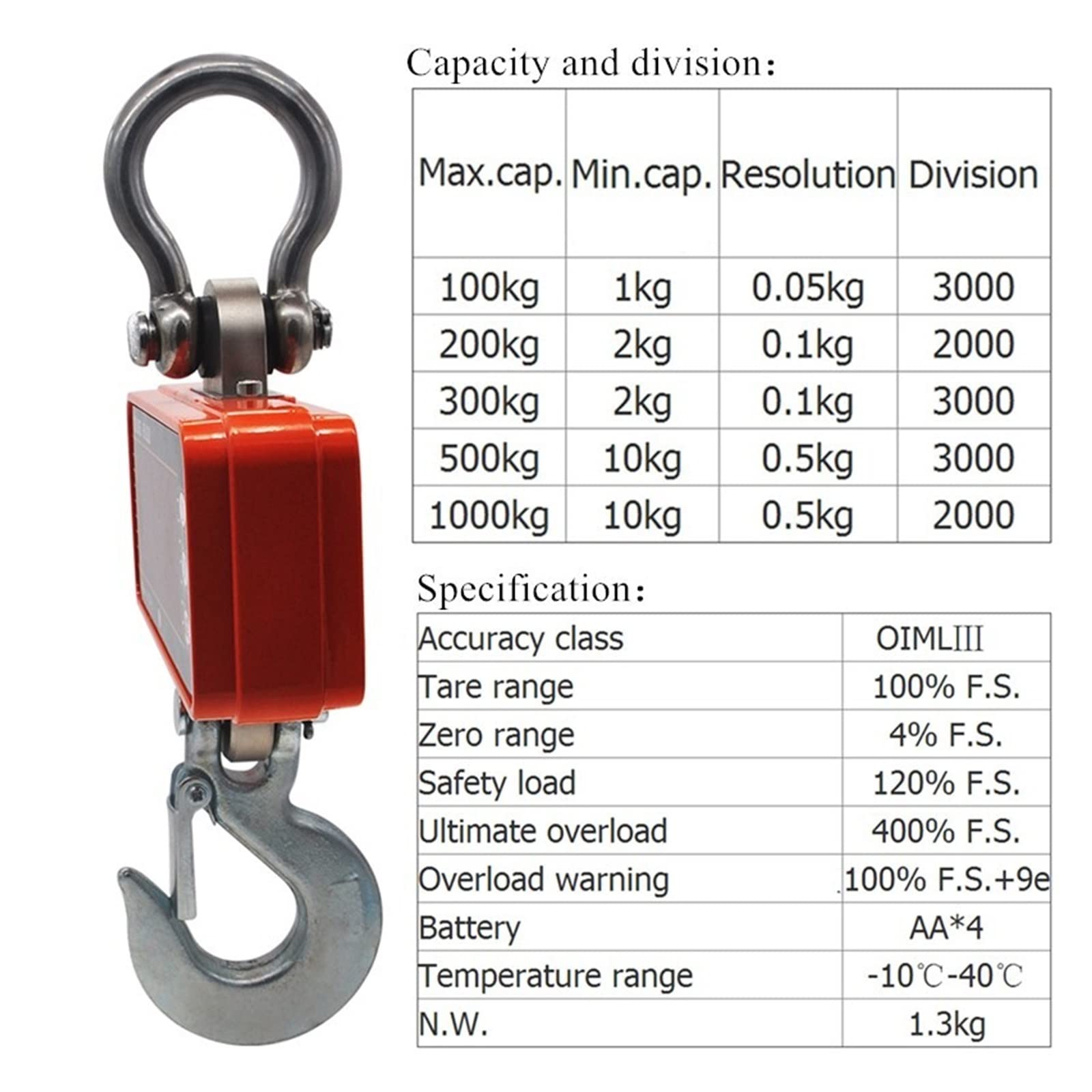 Cyfrowa waga wisząca OCS-S1 Wysoka dokładność 1000 kg 2000LBS Elektroniczna waga przemysłowa Heavy Duty Hook Scale