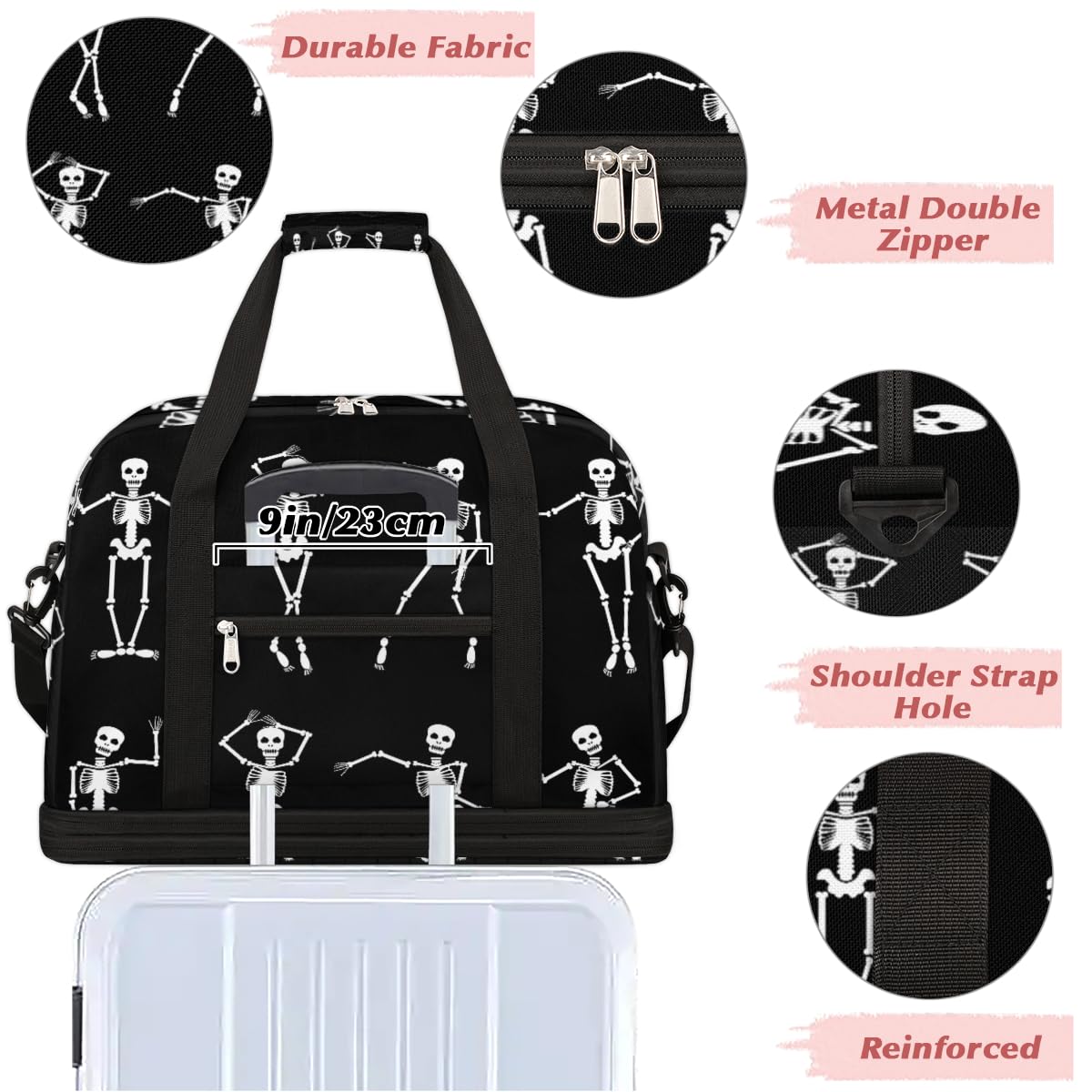 Sac de voyage amusant squelette de danse pour homme et femme - Sac fourre-tout pliable - 47 l - Pour sport, gym, yoga, couleur, 47 L, Organiseur de sac