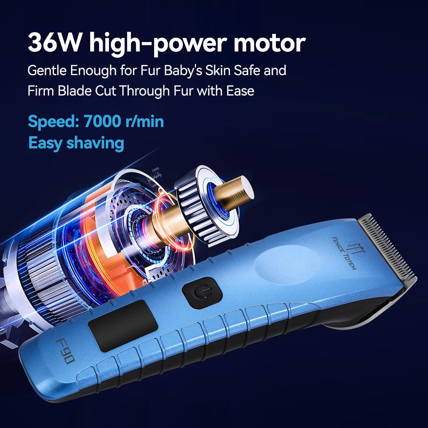 Professional Electric Dog Grooming Clippers, 2600mAh Battery, LCD Display, Type-C Charging, Silver (Blue)
