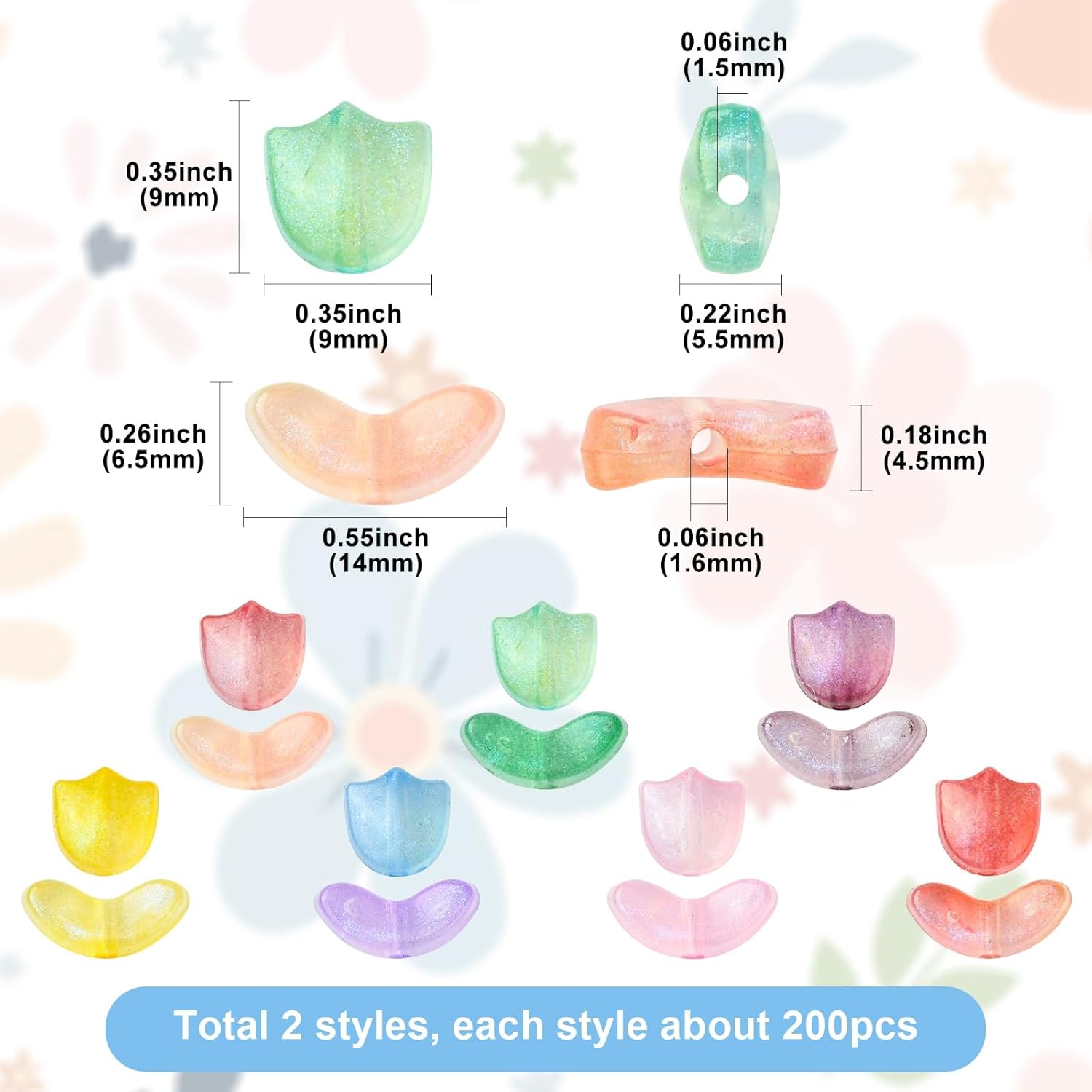 KitBeads 200Pcs 2 Styles Resin Flower Beads Luminous Glitter Bell Tulip Floral Beads for Jewelry Making Necklace Bracelet DIY Craft Supplies - Image 2