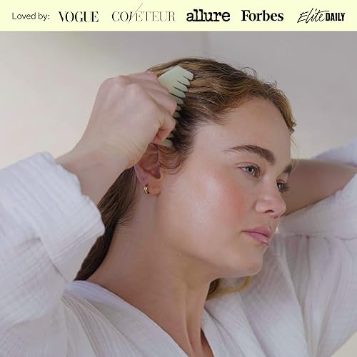 Miniatura 5 de Act + Acre Scalp Gua Sha Tool – Peine de mano de dientes anchos – Herramienta perfecta de masajeador de piedra natural – Estimula el cuero cabelludo
