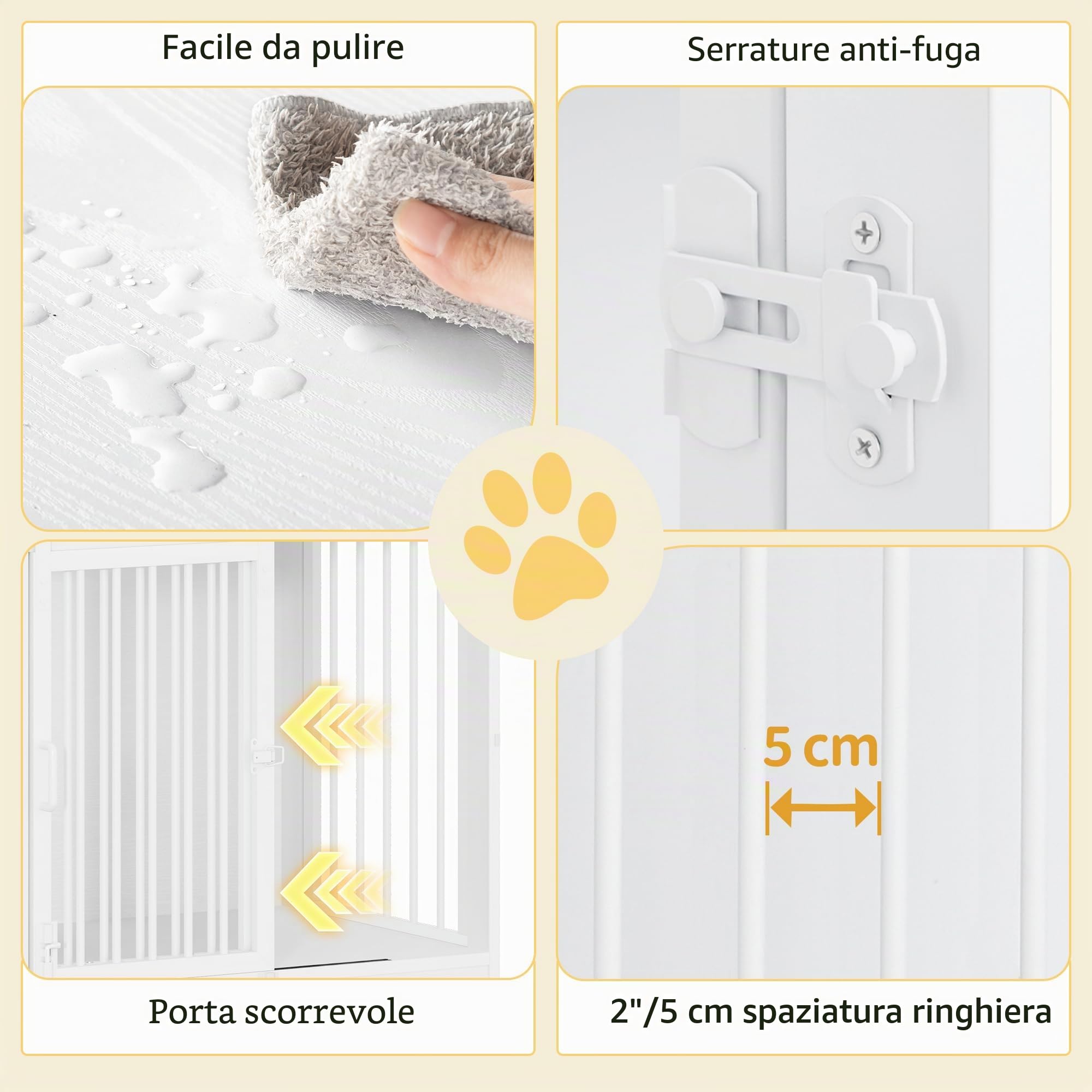 Hzuaneri 69 cm Gabbia per Cani, Tavolo Supplemento, Nicchia Moderna per Cani, Gabbia per Cuccioli, Casetta per Animali, 2 porte, 49 × 69 × 64,5 cm, Bianco DFC84313W