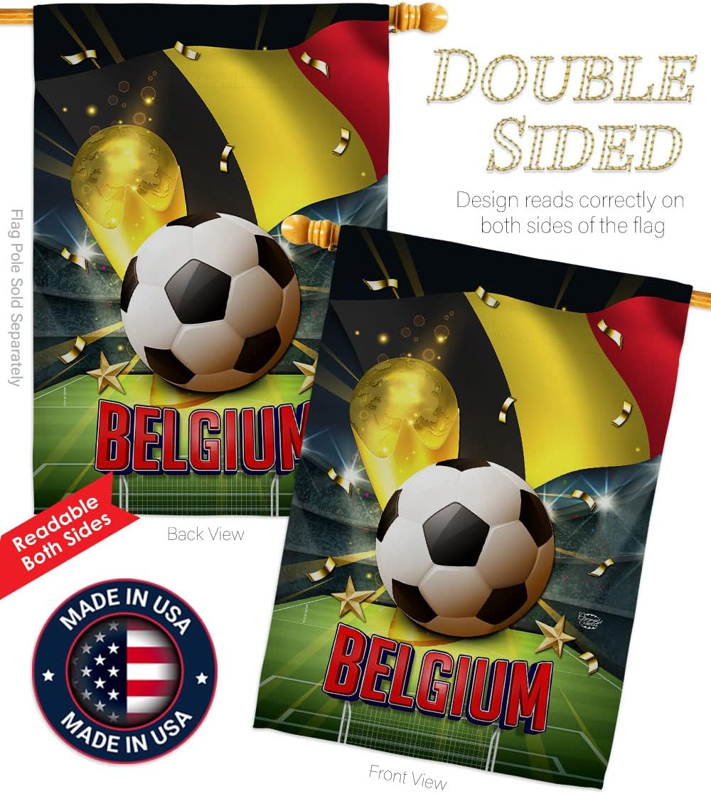 World Cup Belgium House Flag - Sports Soccer Game Goal Ball Football Entertainment Activity Physical - Decoration Banner Small Garden Yard Gift Double-Sided Made in USA 28 X 40