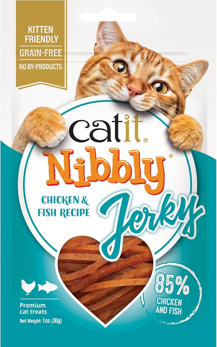 Nibbly Jerky Cat Treats, Chicken & Fish Recipe, White, 1 oz