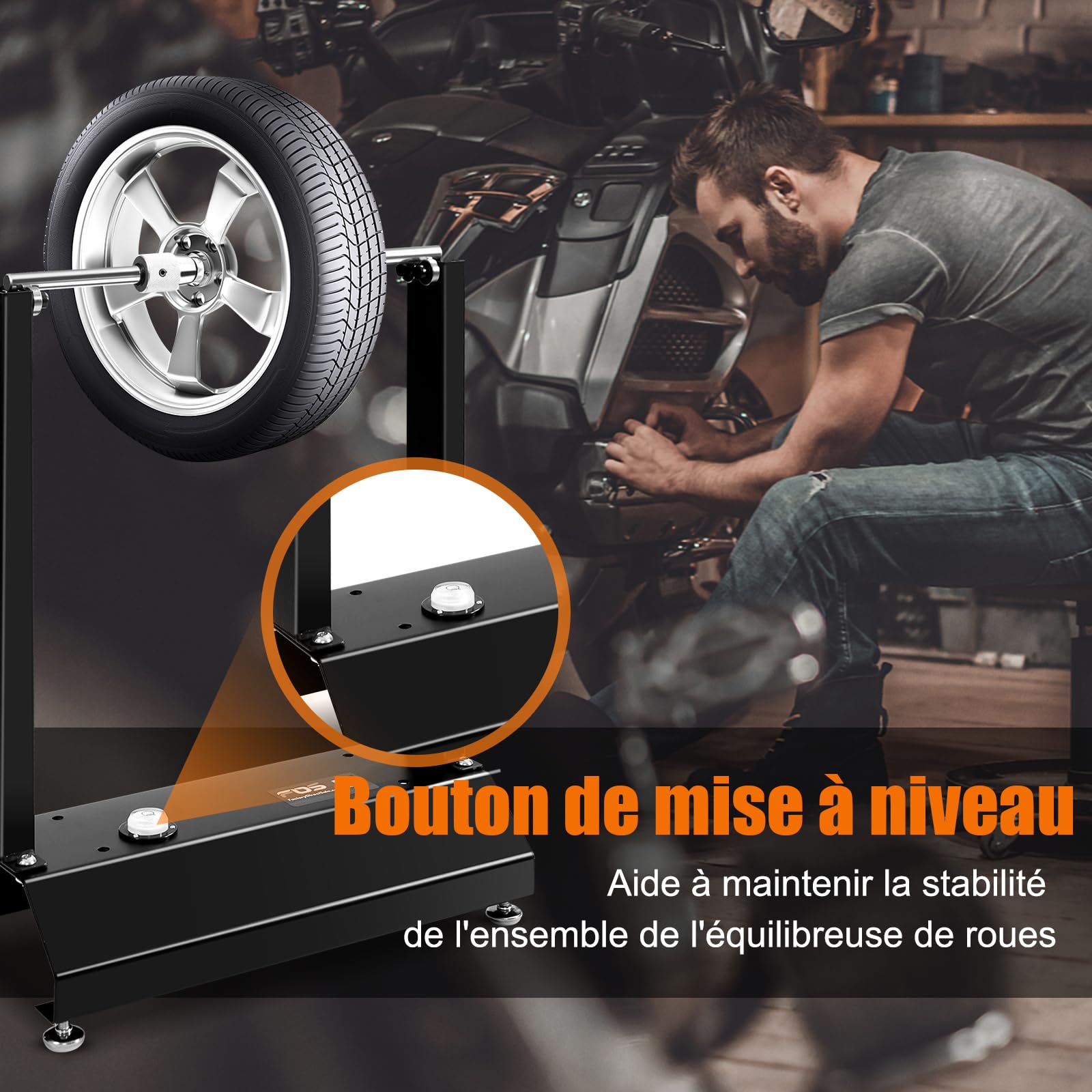 RELAX4LIFE Équilibreuse de Roue en Aluminium et Acier, Support pour Équilibrage de Pneus avec Cônes de Centrage des Roues Réglables, Travaux de Réparation de Moto, Vélo, Buggy, 40,5X22X51CM, Noir
