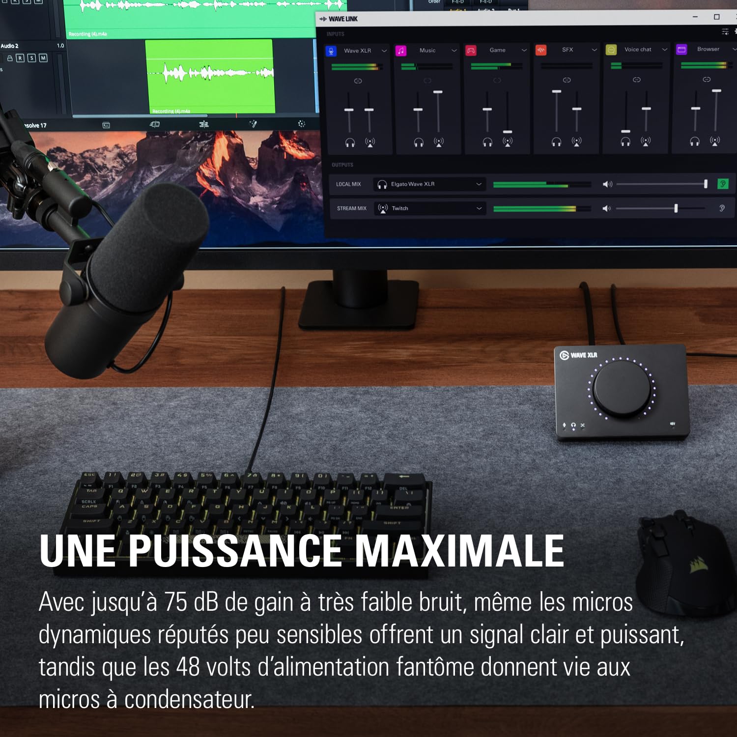 Elgato Wave XLR – Interface pour micro | XLR/USB-C, anti-écrêtement, préampli 75 dB, alimentation fantôme, monitoring direct, bouton Mute, Wave Link