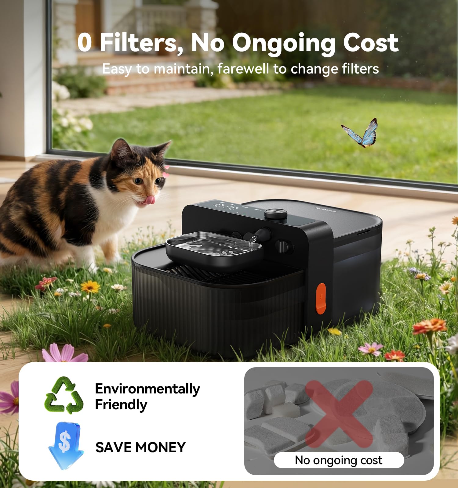 Cat Water Fountain – Filter-Free/Wastewater Separation/Pumpless FEELNEEDY Wireless Water Fountain Cats & Dogs,Stainless Steel Bowl,Fontaine Pour Chat,Water Fountain Indoor Cat Battery Operated, Black — view 3