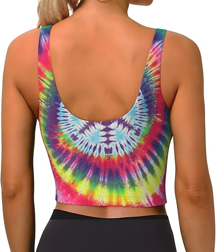 Tie Dye Peace Sign Women's Sports Bra Workout Fitness Tank Top Yoga Vest with Removable Chest Pads(XX-Large)