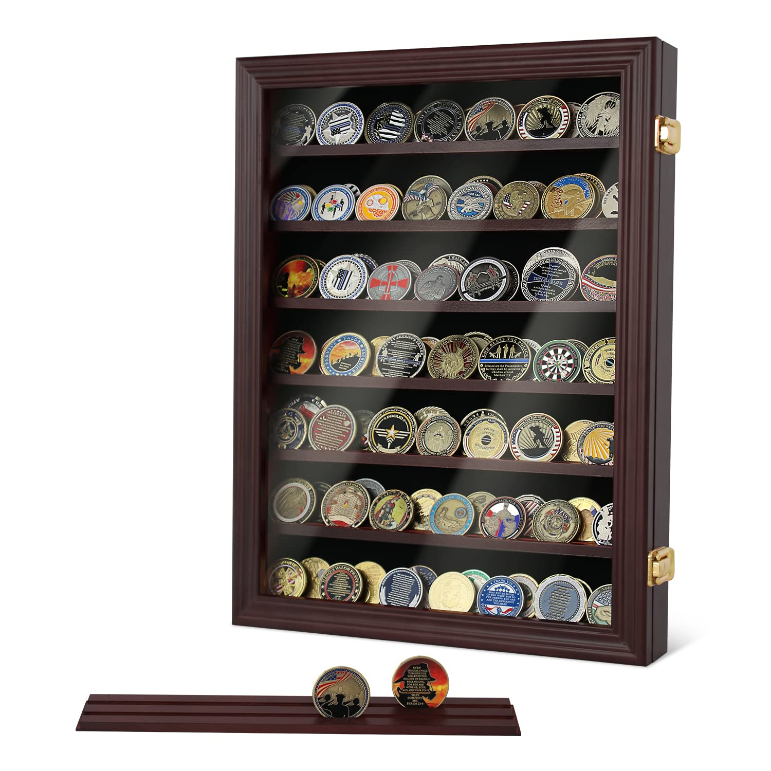 BHealthLife 7 Rows Challenge Coin Display Case Veteran Coin Shadow Box Military Coin Holder Rack wit