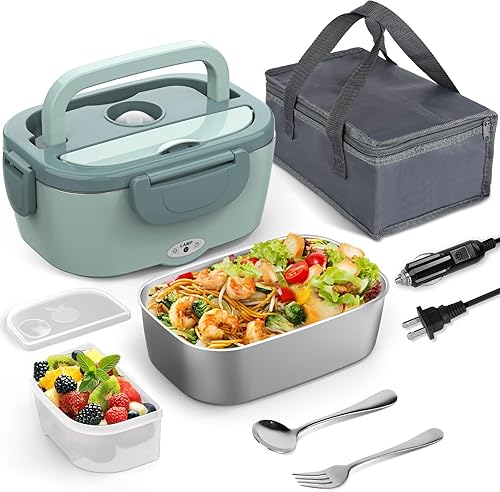 Fiambrera eléctrica para alimentos, 60 W calentada para adultos, 12 V, 24 V, 110 V, portátil, calentador de alimentos para automóvil, camión,