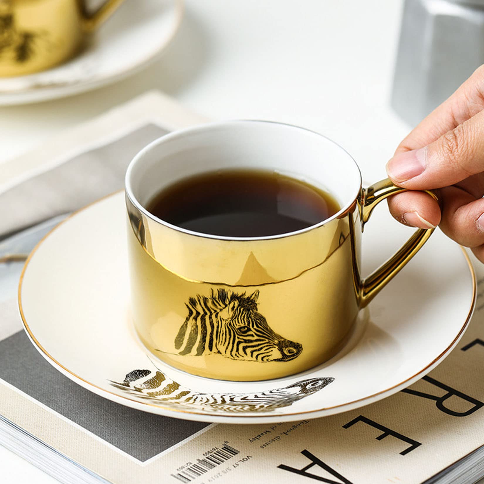 Persönliche Kaffeebecher, Espressotasse, Nachmittagstee-Tasse und Untertasse, Party-Teetassen, chinesisches Tee-Set, Mode-Büro-Kaffeetasse, Spiegel-Tierreflexions-Wasserbecher, Nachmittagstee-Keramik-