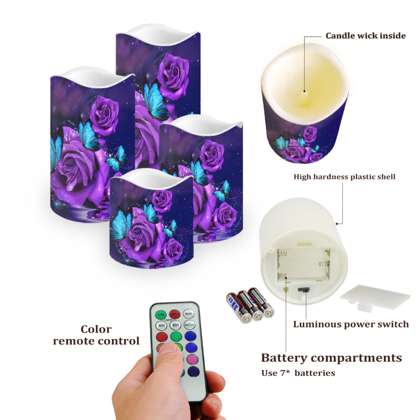 Rosa viola farfalla LED candele tremolanti elettrico per camera da letto casa festa matrimonio atmosfera batteria tè luci senza fiamma