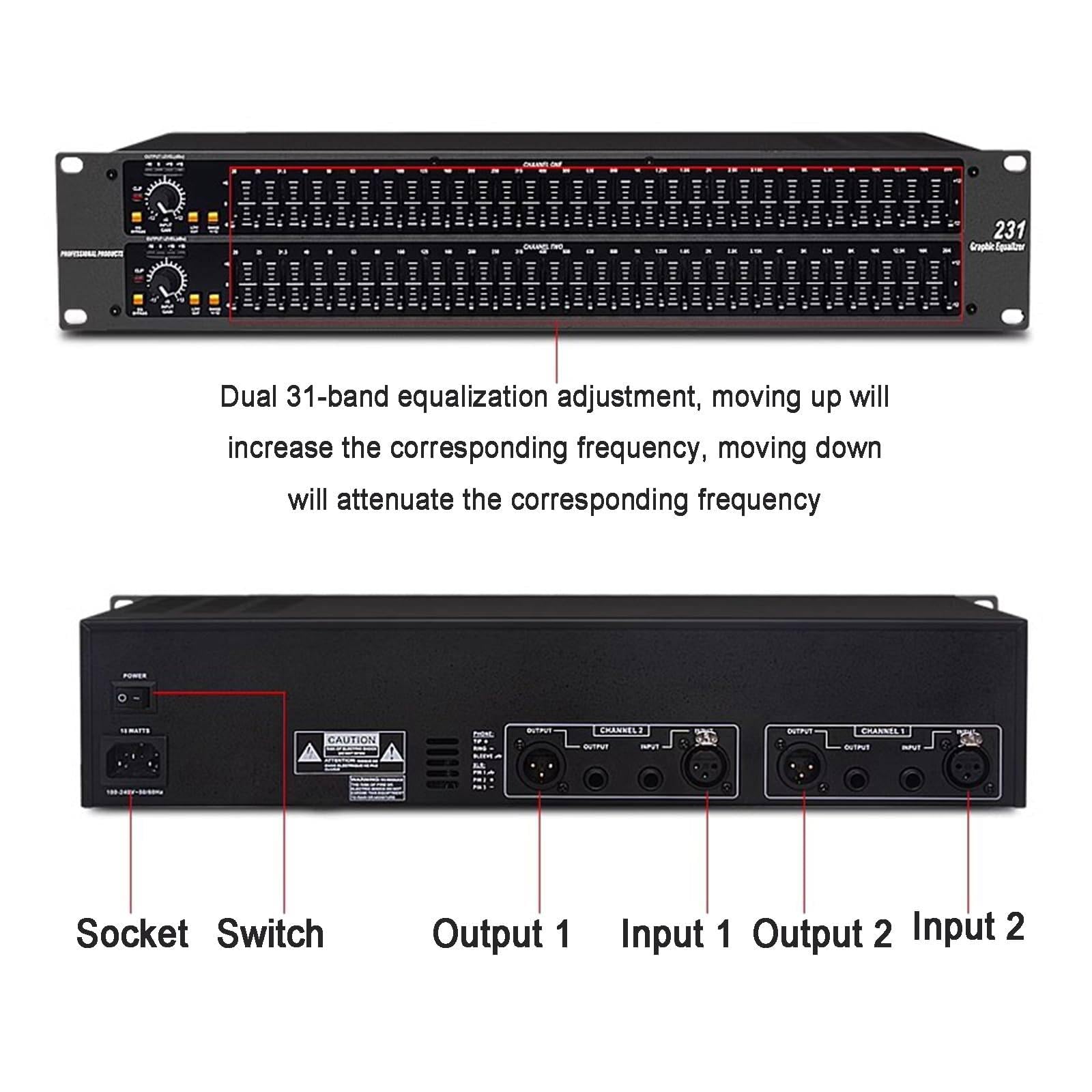 Ecualizador gráfico estéreo de 31 bandas con ajuste de audio profesional de doble canal para rendimiento doméstico y escénico