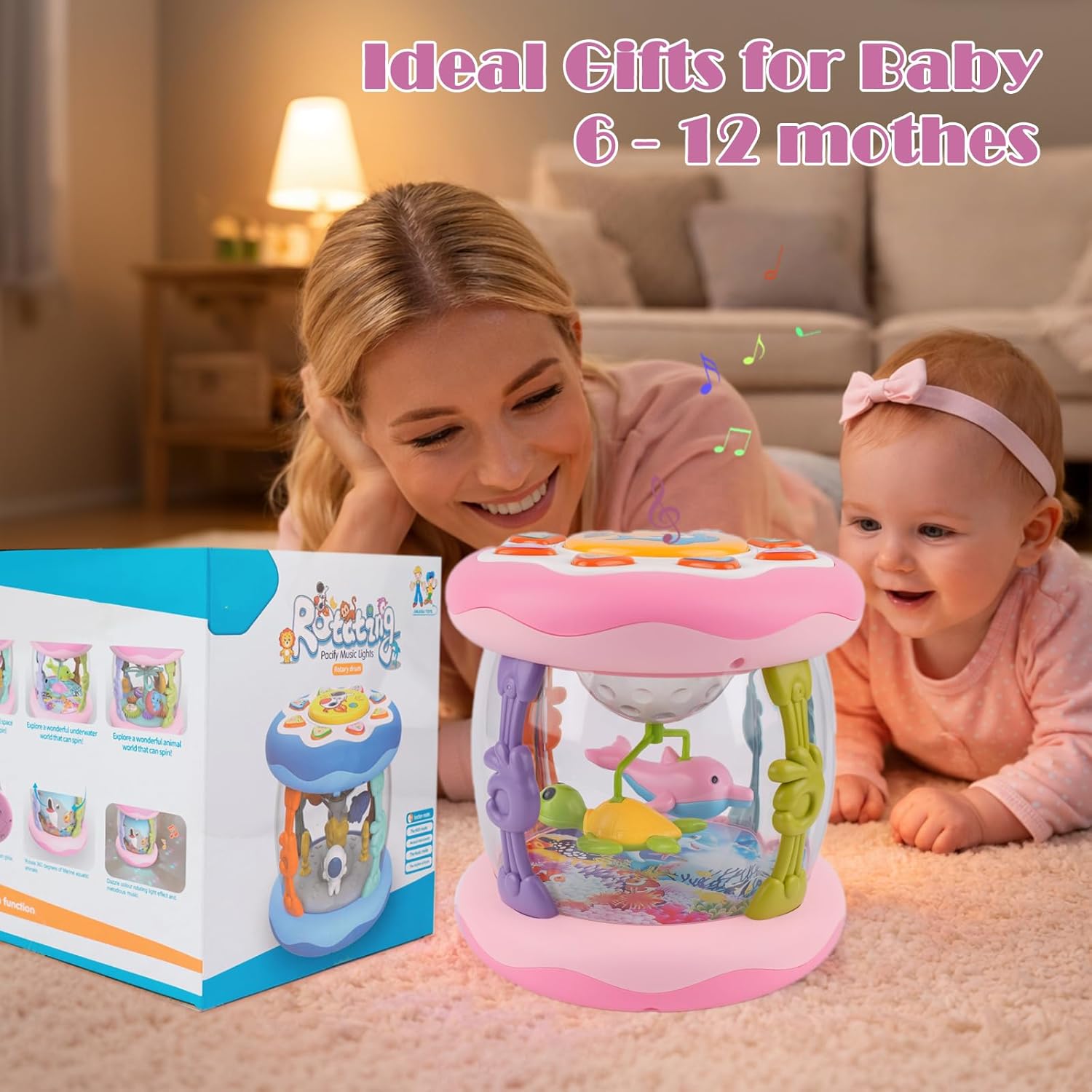 Baby Toys 0-6 Months, Newborn Aquarium Ocean Rotating Projector Music Light Up Toy, Tummy Time Infant Toys for 0-3 4 5 6 7 8 9 10 11 12 Months, Crawling Toys for 1 Year Old, Baby Birthday Shower Gifts