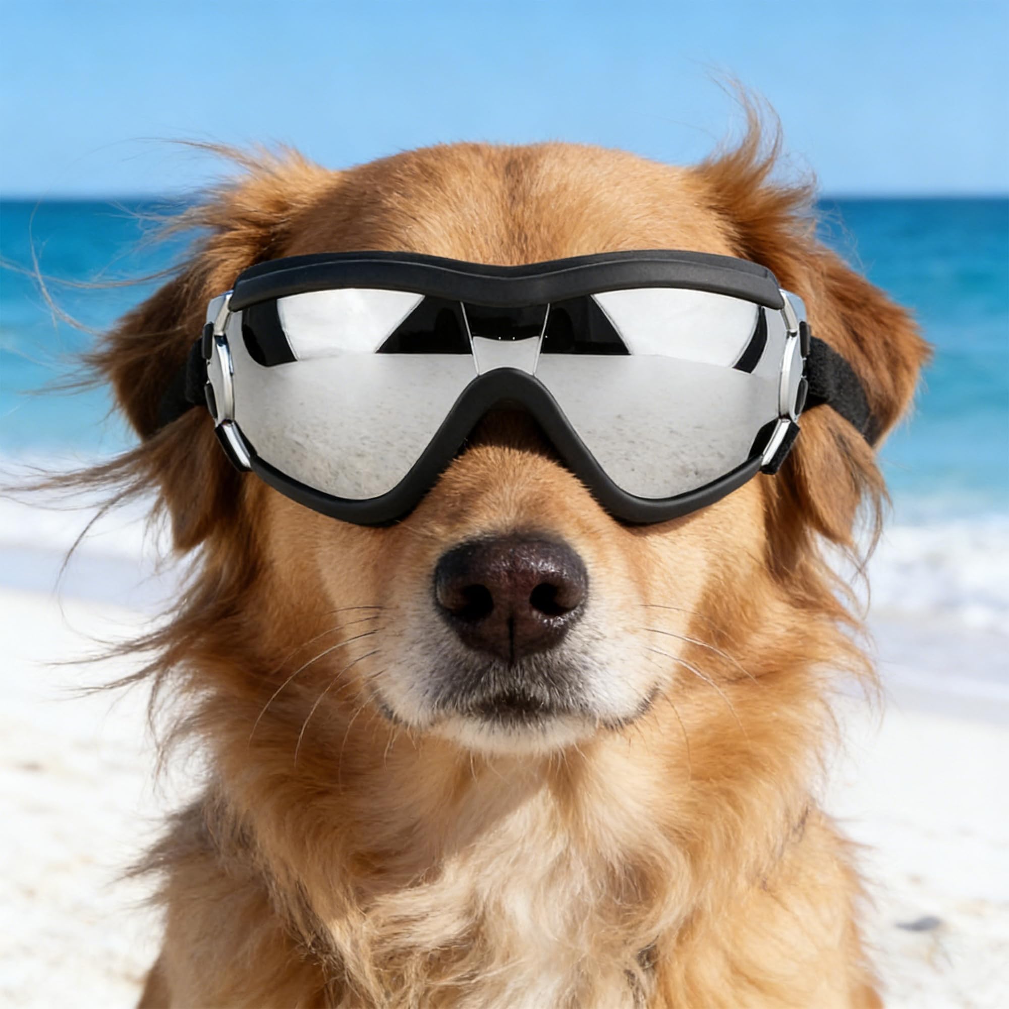 Occhiali per Cani, Occhiali Protettivi per Animali Domestici Resistenti Ai Raggi UV con Cinturino Elastico Regolabile Antivento Impermeabili (black1)