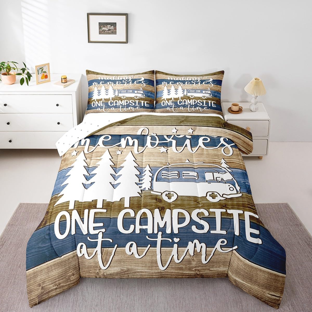 Feelyou Camper Comforter Set Queen Size Comforter for Kids Teens Adults RV Camping Bedding Set Rustic Farmhouse Style Duvet Set Room Decor 3Pcs with 2 Pillow Case