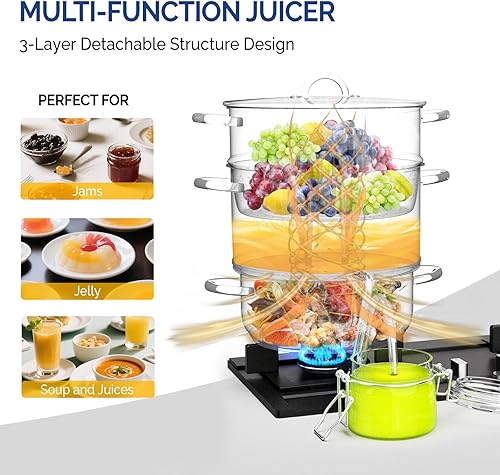Miniatura 4 de ROVSUN Vaporizador de jugo de 5 cuartos de galón de acero inoxidable, extractor de frutas y verduras, olla de vapor con abrazadera de tapa de vidrio