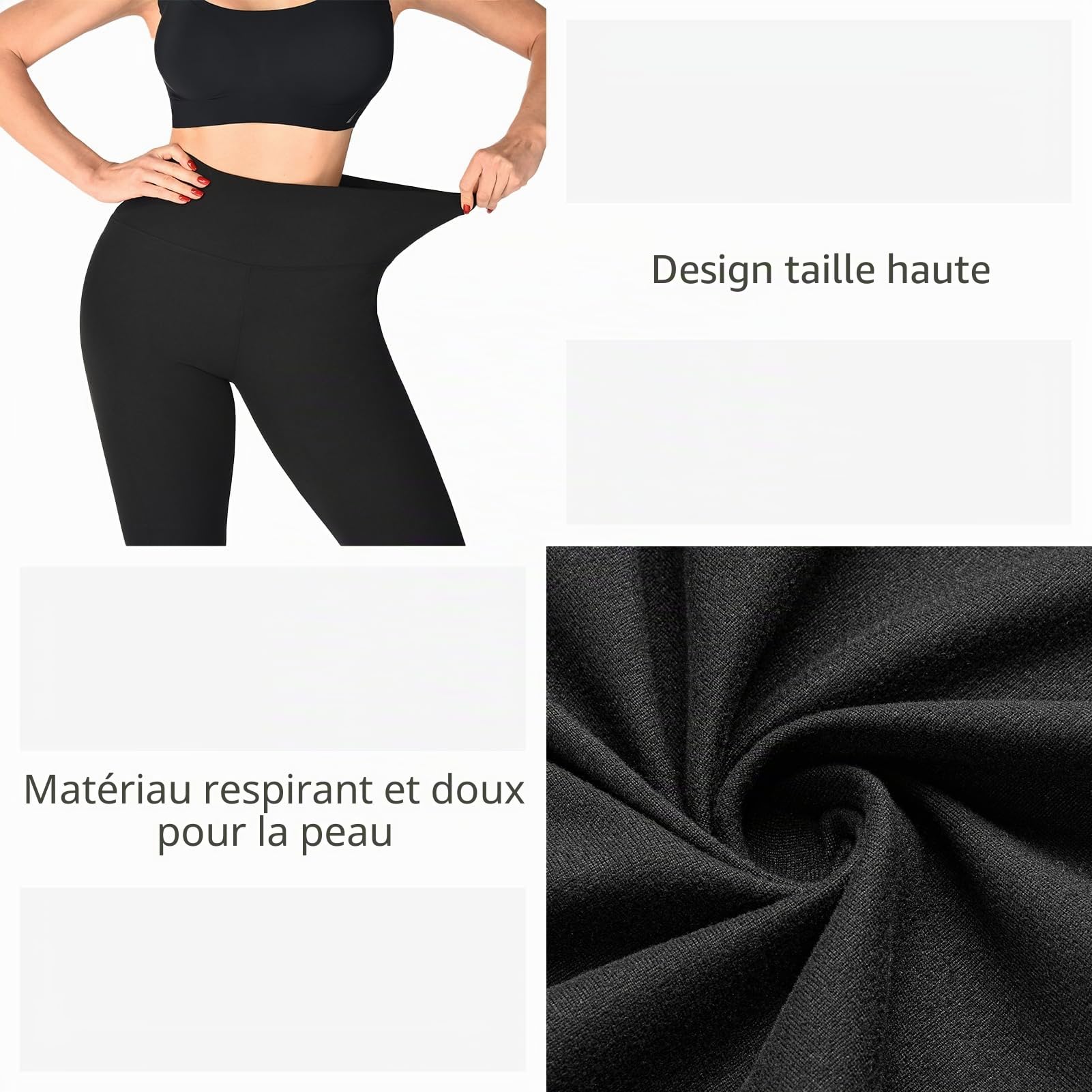 SINOPHANT Lot de 3 Leggings pour Femme, Taille Haute, Opaques, Noirs, pour la Gym, Le Yoga, Le Sport, Lot de 3