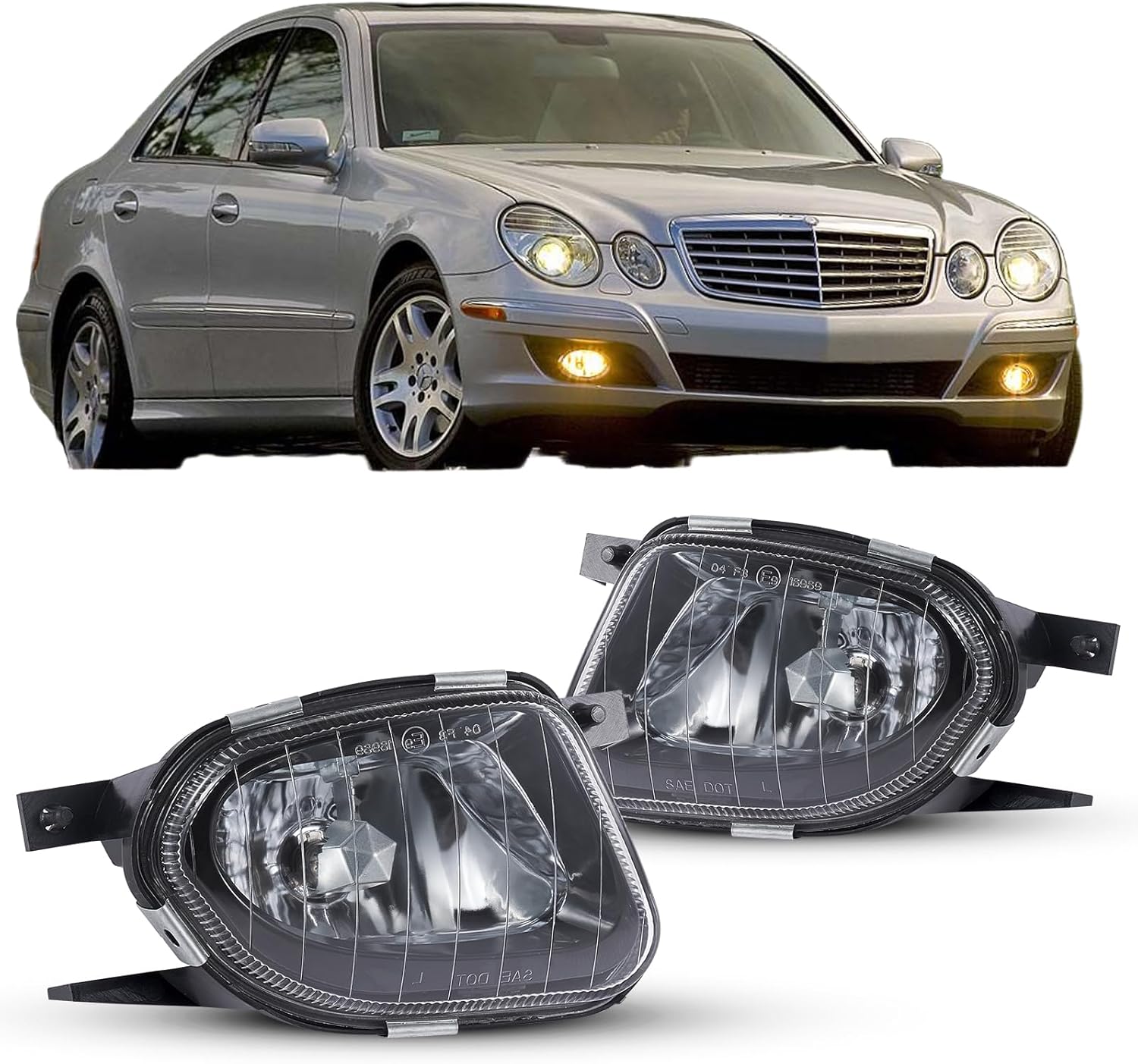 Fog Lights for 2003-2009 Mercedes-Benz E280 E300 E320 E350 E500 E550 E55 AMG All Configurations W211 S211 2Pcs Clear glass