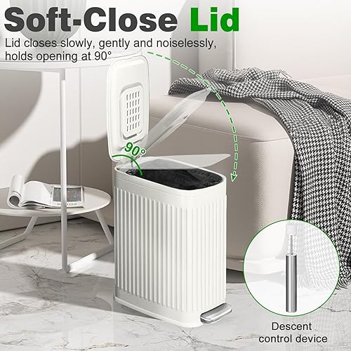 Miniatura 6 de IRISVO Cubo de basura pequeño para baño con ambientador, tapa de cierre suave, 7 litros1.85 galones, cubo de basura delgado de acero inoxidable,