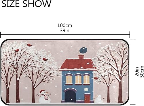 Miniatura 3 de Gredecor Alfombra de cocina con muñecos de nieve para patio con árboles, antifatiga, para invierno, Navidad, decorativa, antideslizante, lavable,