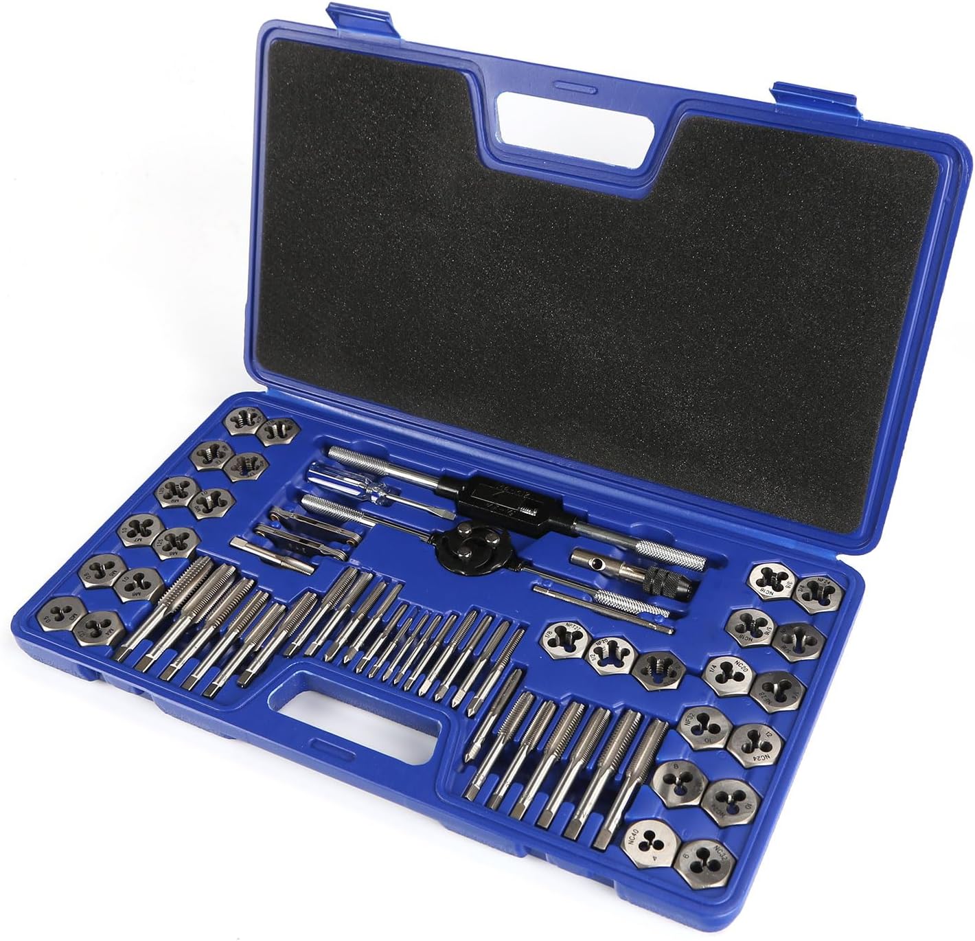 Tap and Die Set 60 Piece๏ผSAE&METRIC๏ผ - Include SAE Inch Size #4 to 1/2โ and Metric Size M3 to M12, Coarse and Fine Threads | Thread Milling Taps Kit(Hexagonal Mater)โฆ