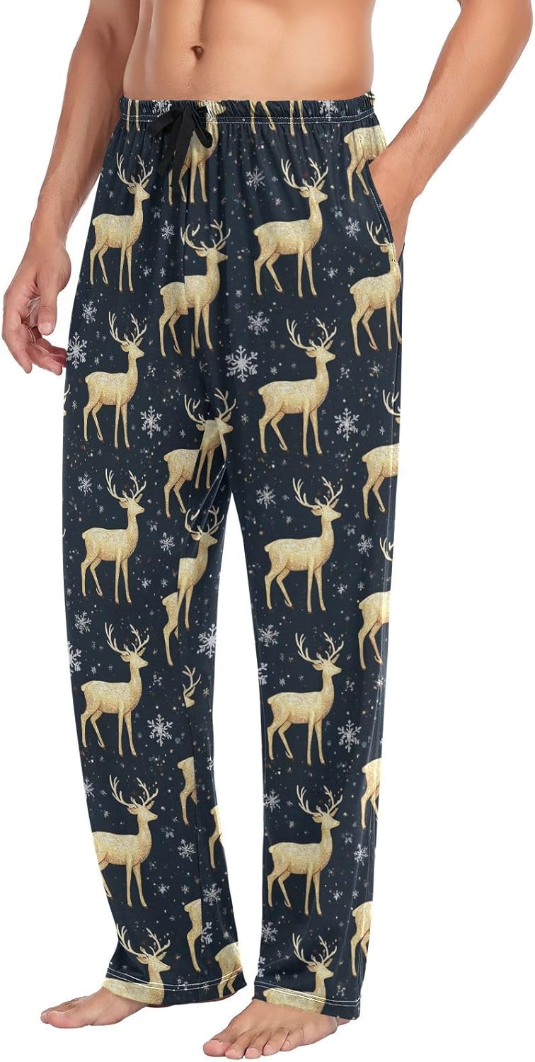 Pfrewn Men's Christmas Gold Deer on Black Pajama Pants Super Soft Christmas Winter Lounge Pajama Bottoms with Pockets,XL - Image 5