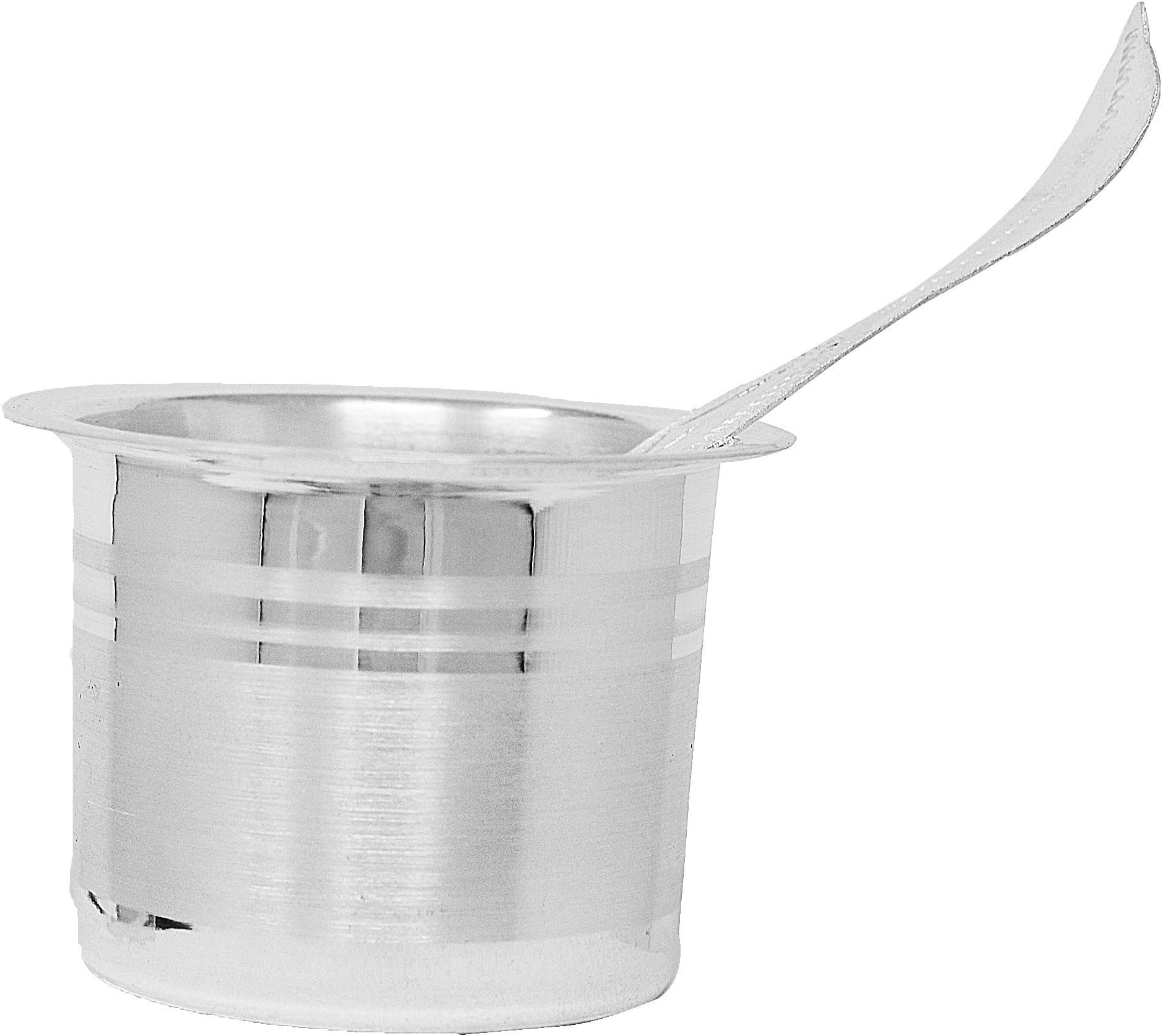 Pure Silver Panchapatra Set, With Pali Achmani, Net Weight 38-40 Grams Approx For Gangajal Charnamrit Prasad, Hallmark Certified Silver Puja Article