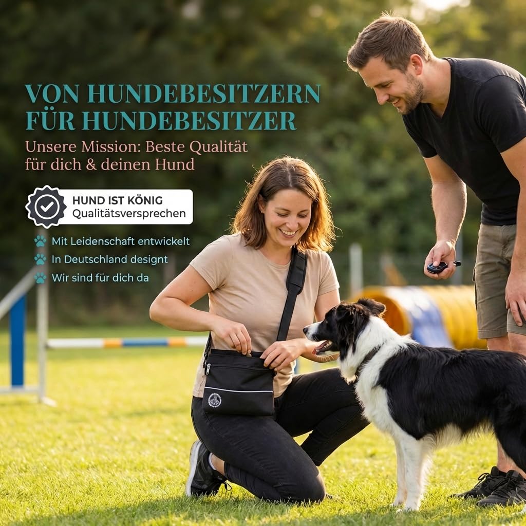 HUND IST KÖNIG Leckerlietasche für Hunde mit Einhand-Magnet-Verschluss, 2 Zip-Fächer, herausnehmbare Innentasche, Leckerlibeutel für Hunde fürs Gassi & Hundetraining, inkl. Trainings-eBook