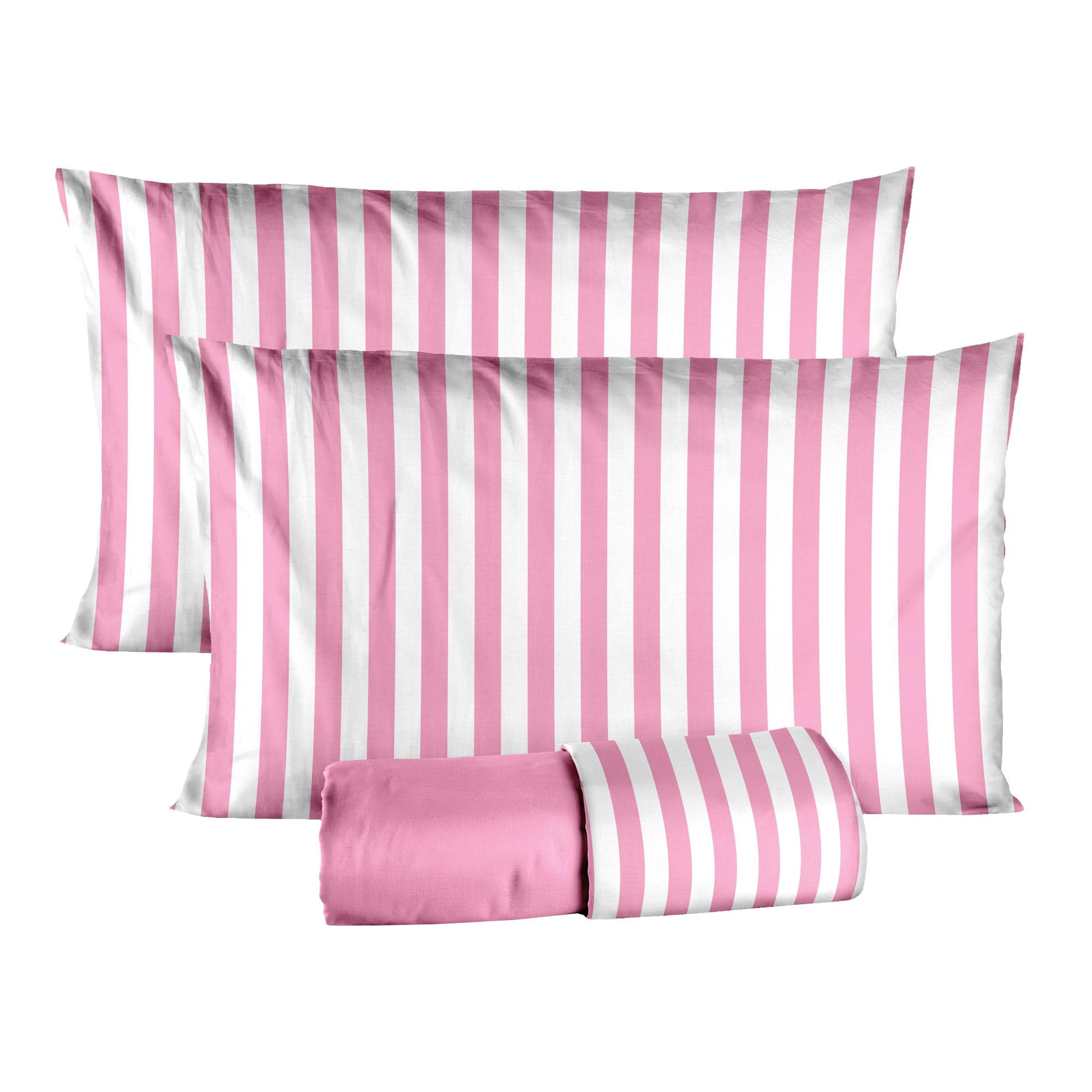 Ruggeri - Completo Letto - 100% Morbida Microfibra di Alta Qualità | 2 Federe 50x80cm + 1 Lenzuolo con Angoli 170x200cm + 1 Lenzuolo Sopra 240x280cm - Collezione Beat (Righe Rosa, Matrimoniale)