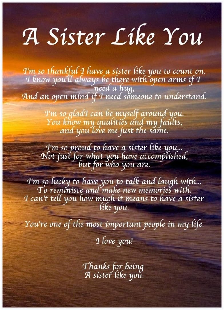 Personalised A Sister Like You Poem Birthday Christmas Sister Anniversary Husband Wife Boyfriend Girlfriend Present Gift Perfect For Framing