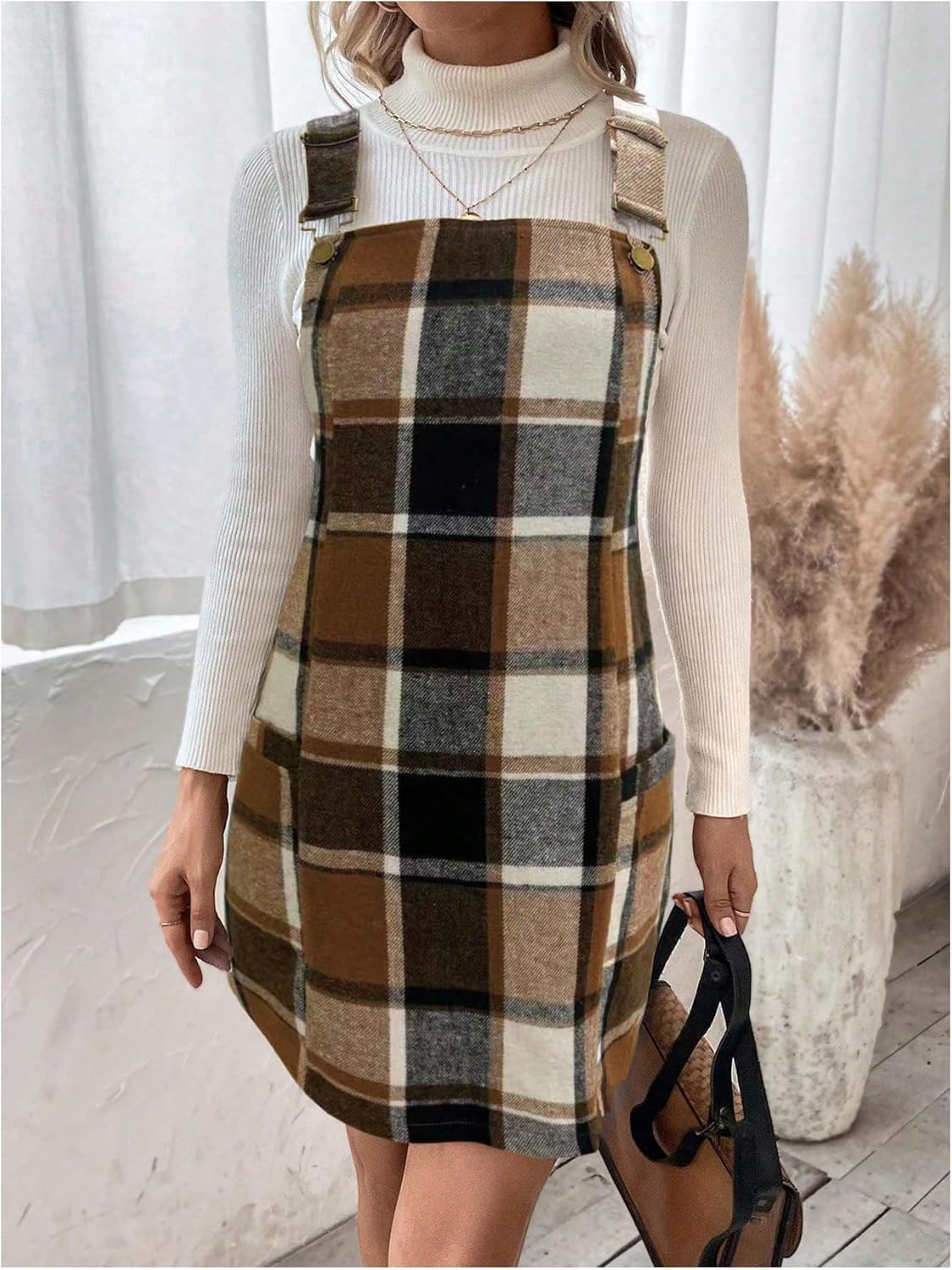 Milumia Women's Plaid Sleeveless Overall Dress Flannel Pinafore Short Dresses - Image 2