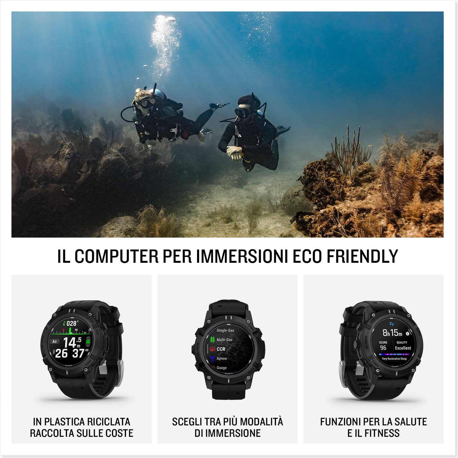 Garmin Descent G2, GPS Smartwatch, Diving, Display Amoled 1,2", Diverse Modalità di Immersione Supportate, Dati sulle Maree, Autonomia fino a 10 giorni, Black