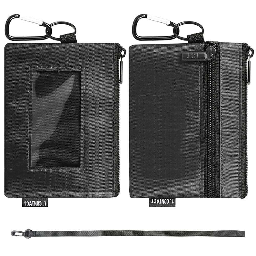 Slim RFID Blocking card holder with ID Window & Keychain - Waterproof, Compact, and Secure for Men & Women - Minimalist Design with Lanyard(Black)