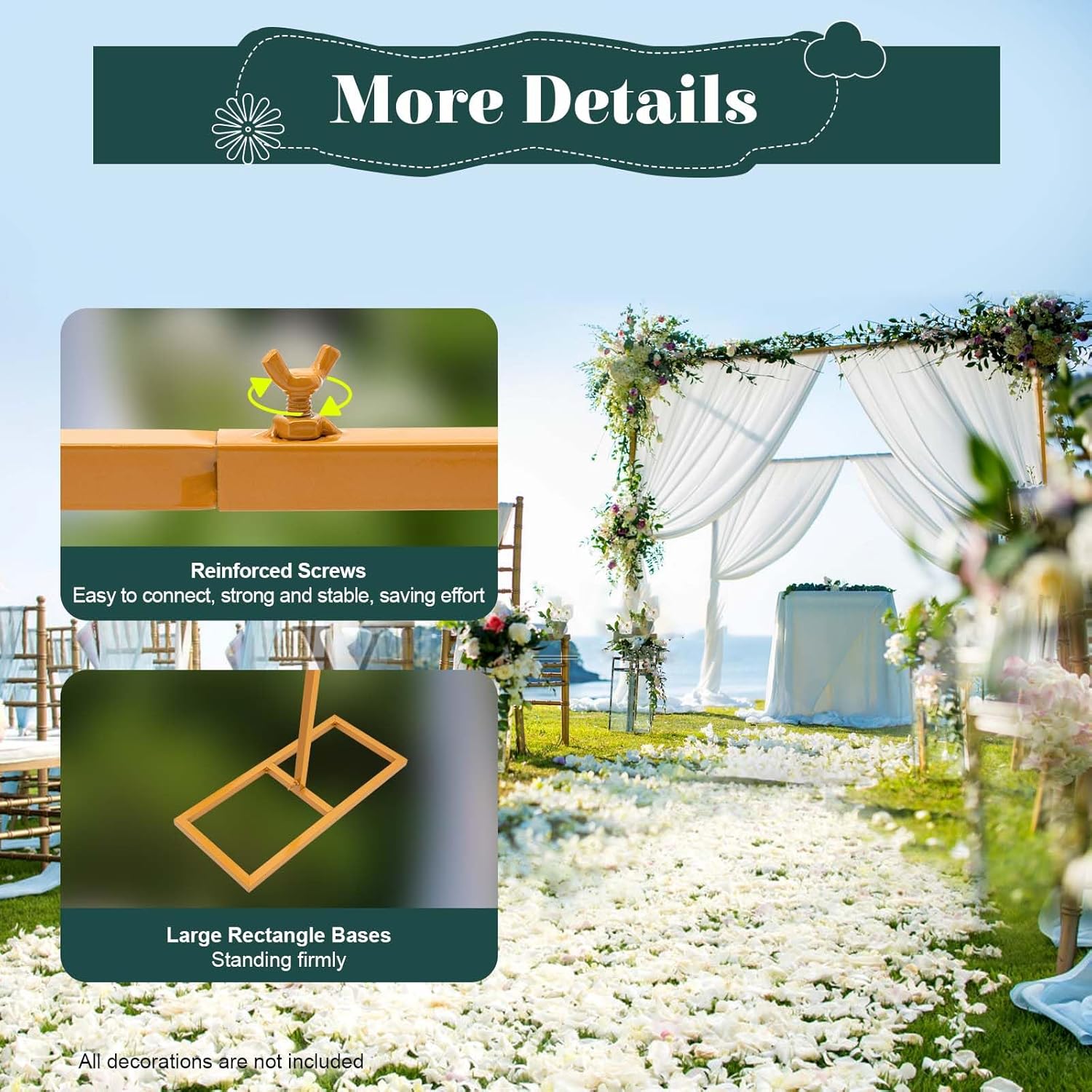 10 X 10 Feet Wedding Arches for Ceremony, Arch Decorations with Bases, Easy Assembly Square Garden Trellis Arch Metal with Bases for Weddings Quinceaneras Party Event Decoration (Gold)