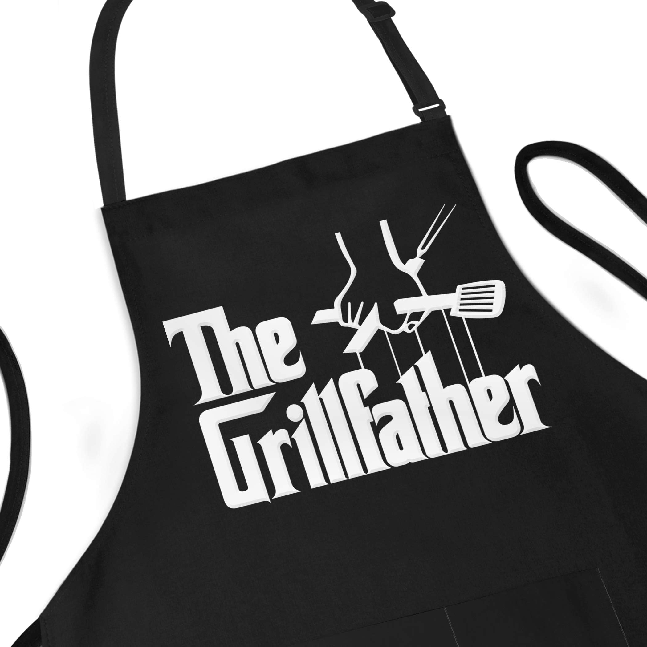 APRON DADDYFunny s for Men - Adjustable Large 1 Size Fits All - Poly/Cotton with 2 Pockets - BBQ Gift for Dad, Father, Husband, Chef… (Grillfather)