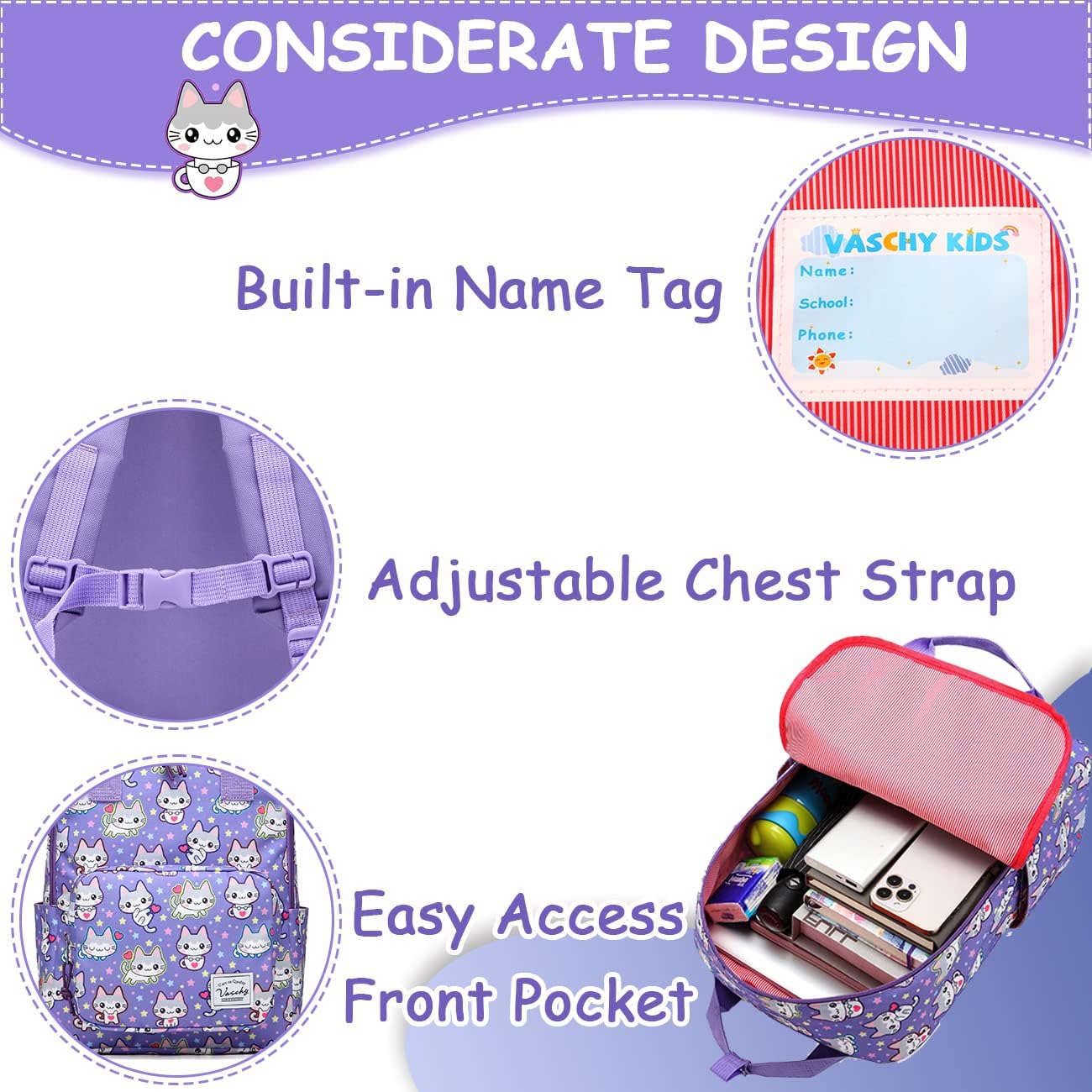 VASCHY Dinosaur Backpacks Kids,Lightweight Cute Toddler Kids Preschool Backpack - Image 5