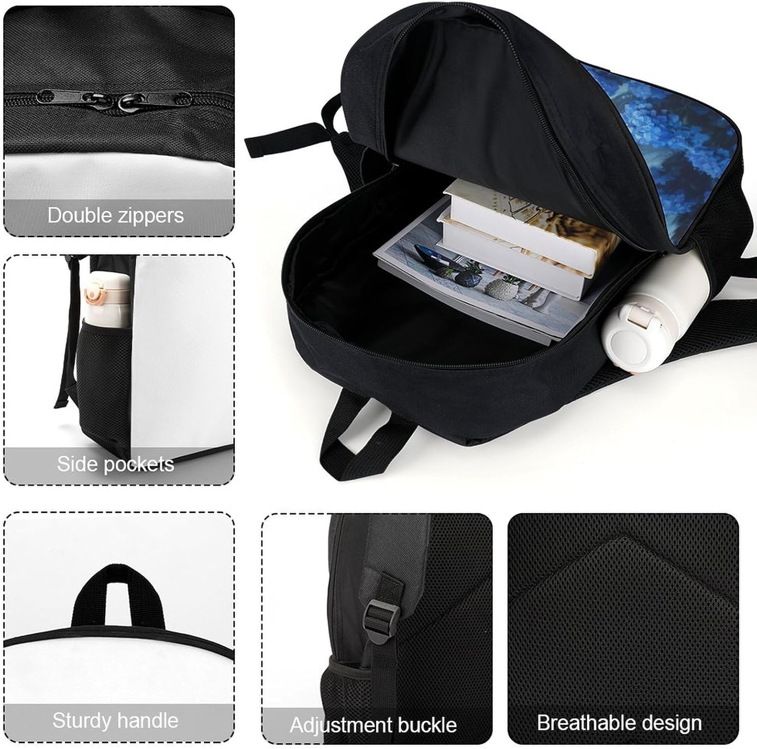 Wolf King Flower Laptop Backpack for Men Women 17 Inch Shoulder Bag Travel Daypack
