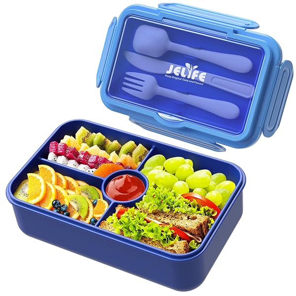 Jelife Bento Lunch Box for Kids - Leakproof Large Bento-Style with 4 Compartments Portions...