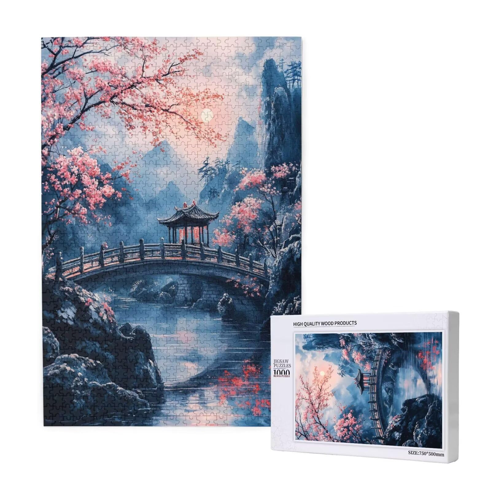 Puzzles Paisaje 1000 Adultos, Puzzle Puente con Cajas y Cartel, Juego Clásico de Puzzle Arte para Entretenimiento Adultos, Regalos de Decoración del Hogar para Pasatiempos Creativos de Mujeres 2T-2006