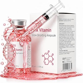 PDRN Pink Vitamin Glow Boosting Ampoule 40ml, Korean Skincare Face Serum with Collagen, Copper Peptides & Vitamin B12, Lightweight Hydrating Serum for Radiant Glass Skin