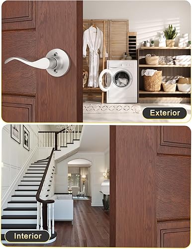 Miniatura 2 de Paquete de 8 pomos de puerta de paso interiores modernos de níquel satinado, manija de puerta sin llave para pasillo y armario, manija de puerta sin