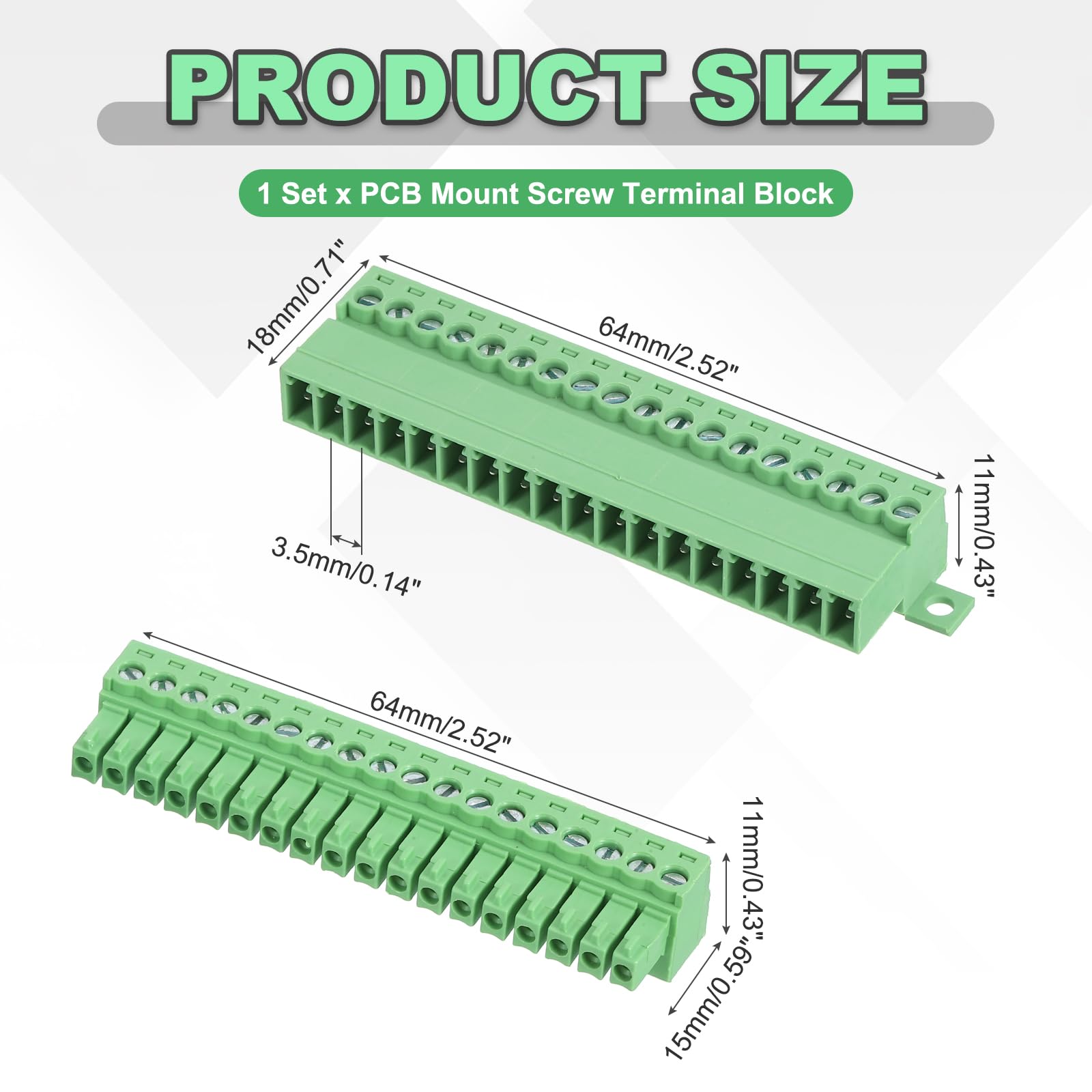 sourcing map Connecteur de bornier à vis à 18 broches, pas de 3,5 mm, mâle et femelle, connecteur à vis 300 V 8 A, connecteur de bornier vert pour projet électronique domestique