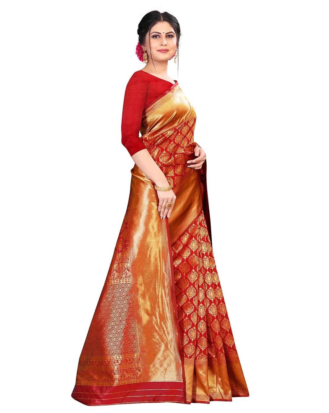 Yashika Women's Trendy Banarasi Kanjivaram Navy Color Art Silk Saree with Blouse Material - Image 5